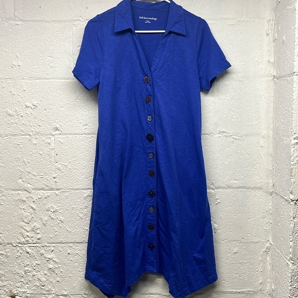 Soft Surroundings Danielle Button Dress sz small blue